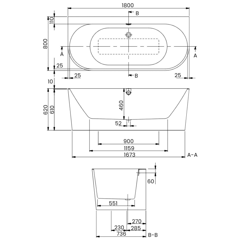Villeroy & Boch Oberon 2.0 Double Ended Back to Wall Bath with Panel 1800mm x 800mm - White Alpin