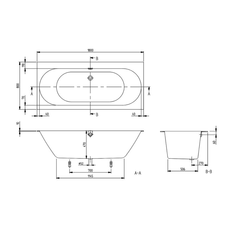 Villeroy & Boch Oberon 2.0 Duo Quaryl Rectangular Acrylic Bath 1800mm x 800mm - 0 Tap Hole