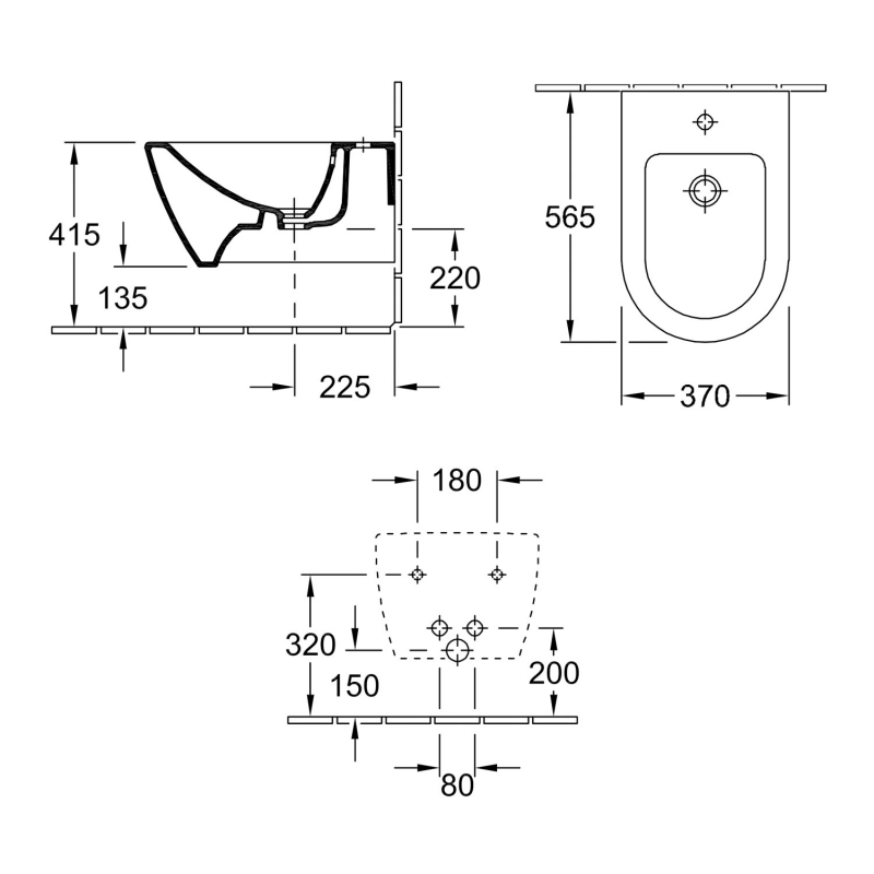 Villeroy & Boch Subway 2.0 Wall Hung Bidet 375mm Wide - 1 Tap Hole