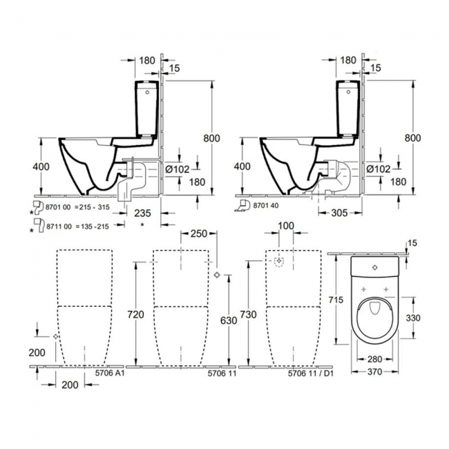 Villeroy & Boch Subway 2.0 Rimless Close Coupled Toilet with Push Button Cistern - Soft Close Seat