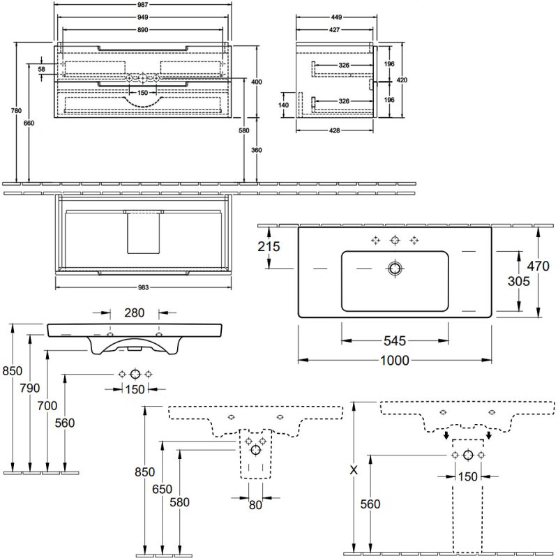Villeroy & Boch Subway 2.0 Vanity Unit 587mm A90910VH+71136001