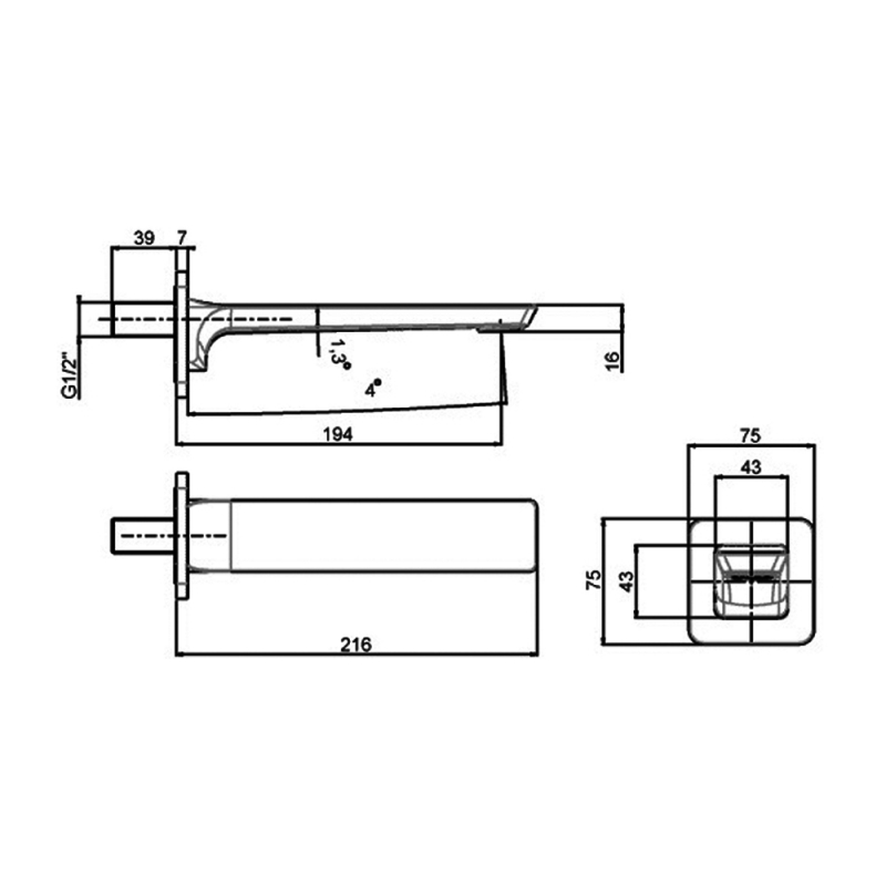 Villeroy & Boch Subway 3.0 Bath Spout Wall Mounted 216mm - Chrome