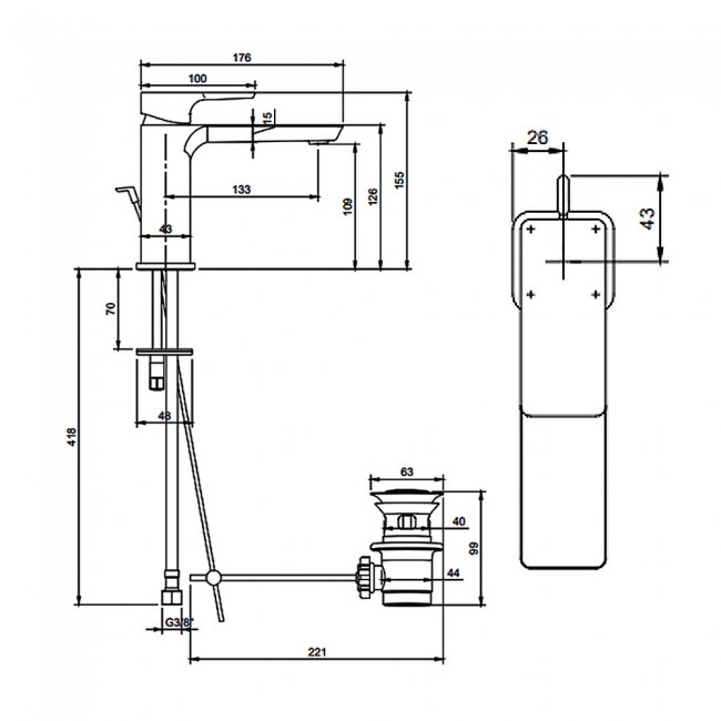 Villeroy & Boch Subway 3.0 Basin Mixer Tap with Pop-Up Waste - Chrome
