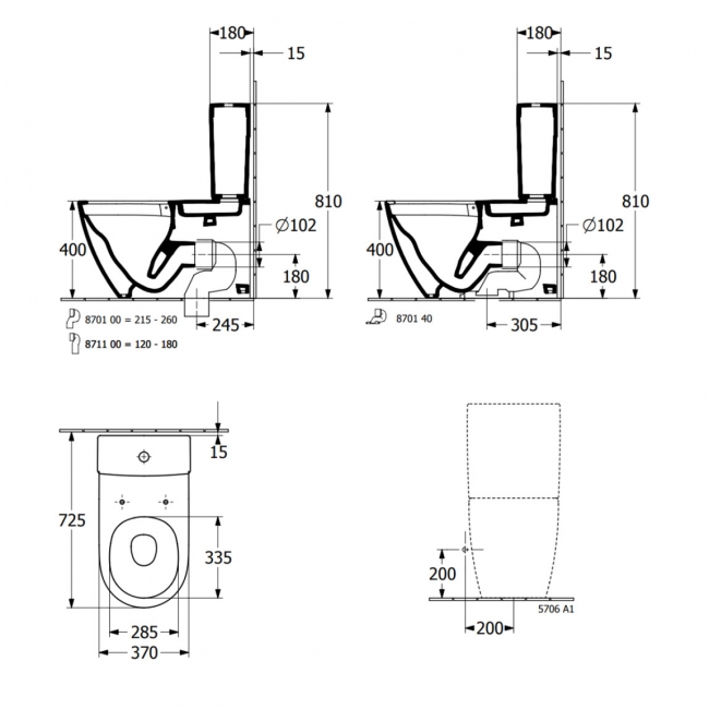 Villeroy & Boch Subway 3.0 Rimless TwistFlush Close Coupled Toilet with Push Button Cistern Bottom Entry - Slim Soft Close Seat