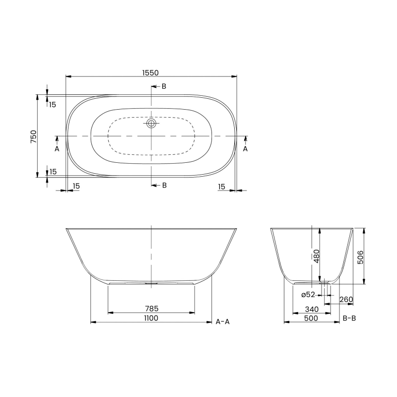 Villeroy & Boch Theano Bath UBQ155ANH7F200VRW 1550mm x 750mm Quaryl