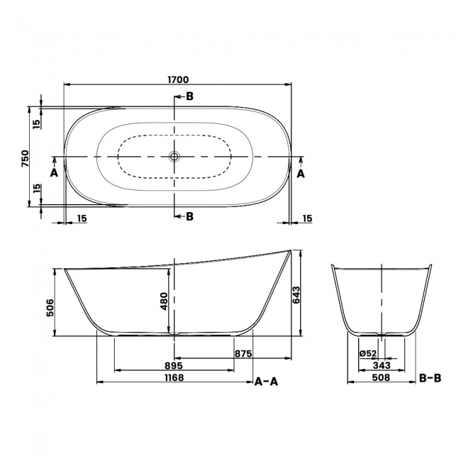 Villeroy & Boch Theano Curved Edition Freestanding Bath 1700mm x 750mm - White Alpin