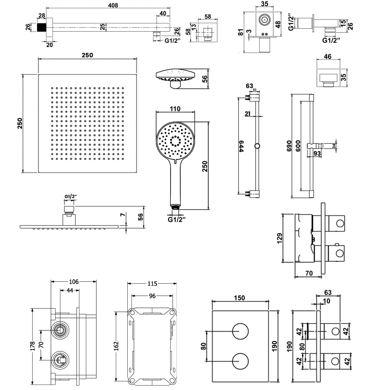 Villeroy & Boch Universal Shower VBSSPACK16 2 Outlet Matt Black