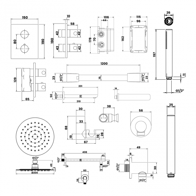 Villeroy & Boch Universal Dual Concealed Mixer Shower with Shower Kit, Round Fixed Head and Bath Spout - Chrome