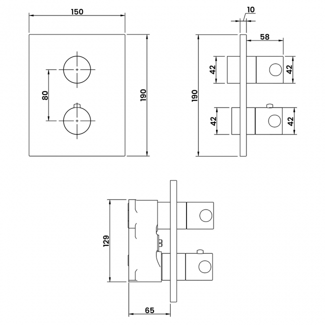 Villeroy & Boch Universal Thermostatic Concealed Shower Valve Three Outlet - Chrome
