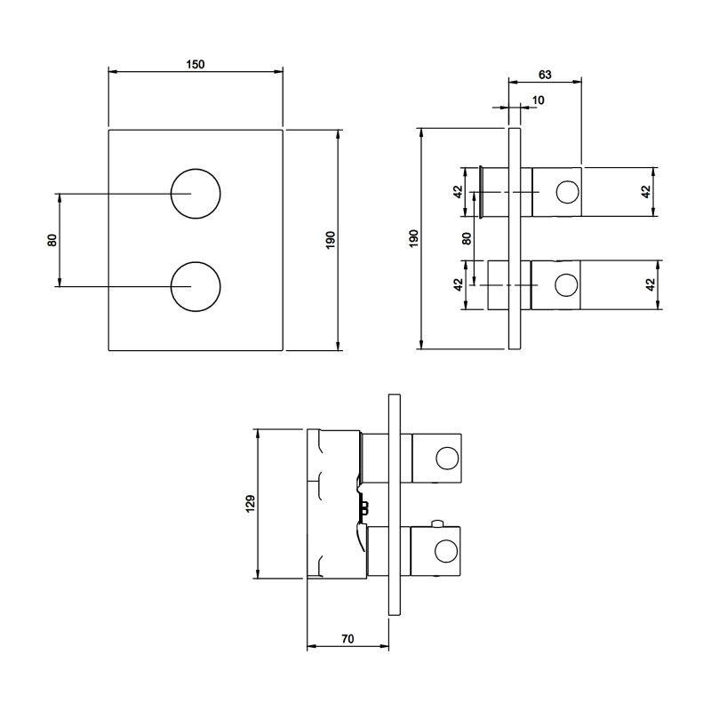 Villeroy & Boch Universal Thermostatic Concealed Shower Valve Dual Outlet - Chrome