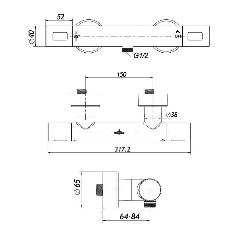 Villeroy & Boch Universal Thermostatic Round Bar Shower Valve - Chrome