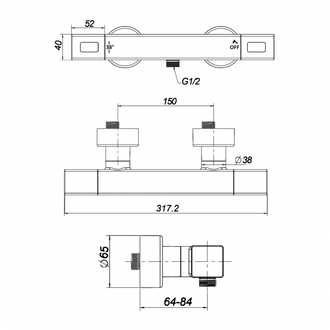 Villeroy & Boch Universal Thermostatic Square Bar Shower Valve - Brushed Nickel Matt