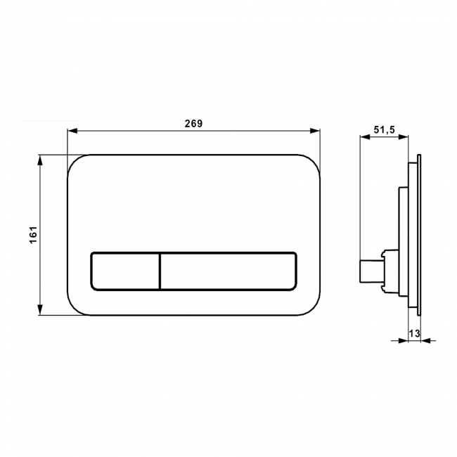 Villeroy & Boch ViConnect Flat Dual Button Toilet Flush Plate - Glass Glossy Grey