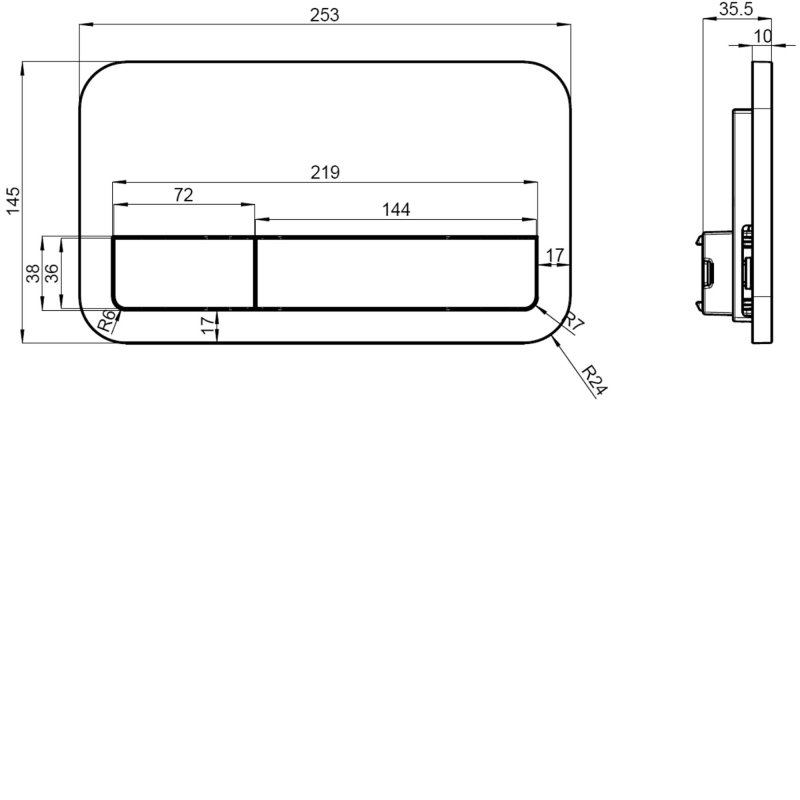 Villeroy & Boch ViConnect Flat Dual Button Toilet Flush Plate - Matt Black