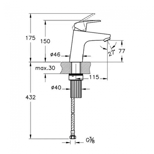 Vitra Flow Round Basin Mixer Tap - Chrome  | Dimension Image