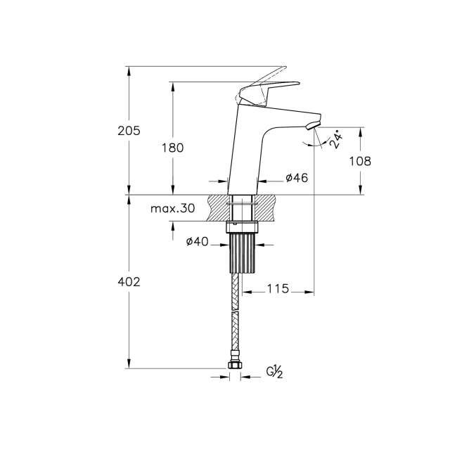 Vitra Flow Round Large Basin Mixer Tap - Chrome  | Dimension Image