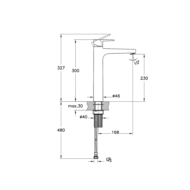 Vitra Flow Square Tall Basin Mixer Tap - Chrome  | Dimension Image