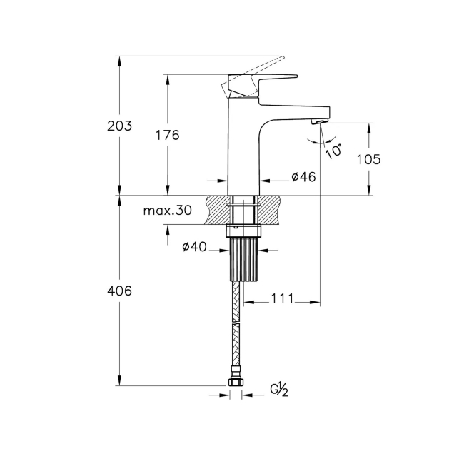 Vitra Flow Square Large Basin Mixer Tap - Chrome  | Dimension Image