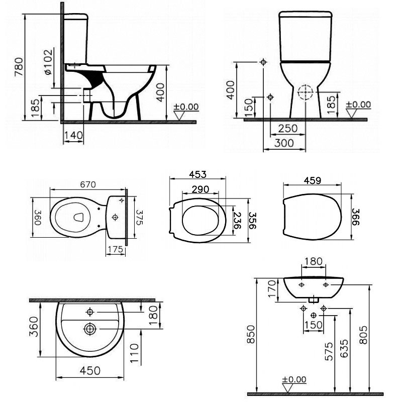 Vitra Layton Bathroom Cloakroom Suite Close Coupled Toilet 2 Tap Hole Basin