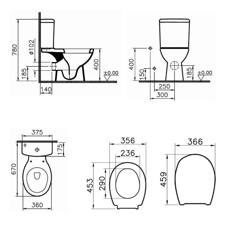 Vitra Layton Close Coupled Toilet Push Button Cistern - Standard Seat