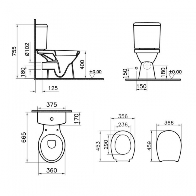 Vitra Milton Close Coupled Toilet Push Button Cistern - Standard Seat