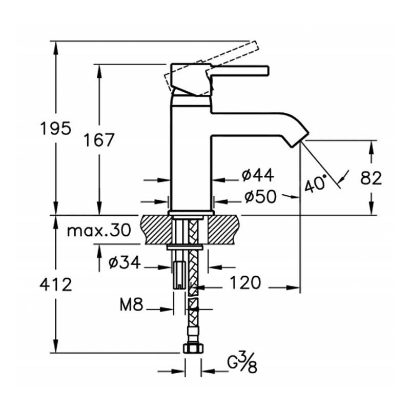 Vitra Minimax Basin Mixer Tap without Pop Up Waste Chrome