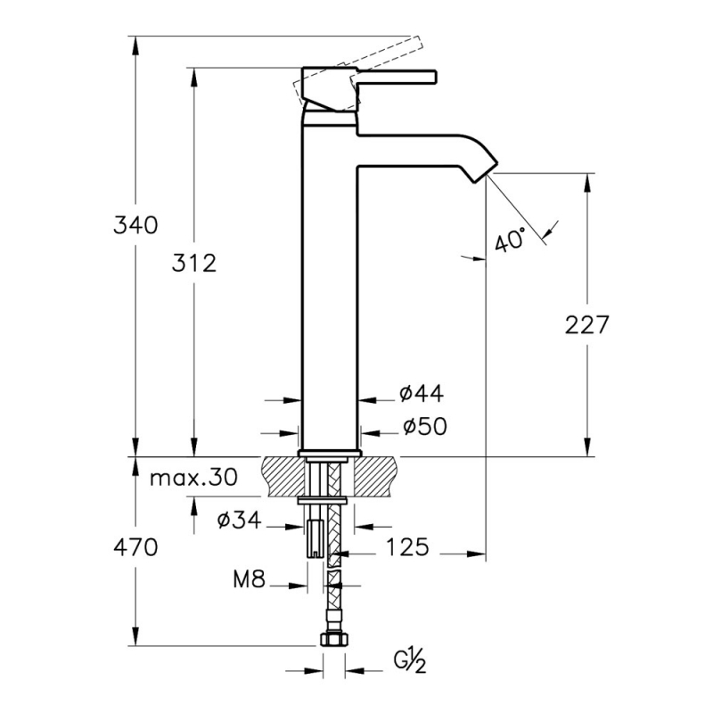 Vitra Minimax Basin Mixer Tap for Bowls Chrome