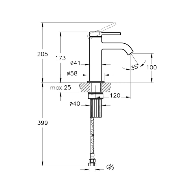 Vitra Minimax Round Compact Basin Mixer Tap - Brushed Bronze  | Dimension Image