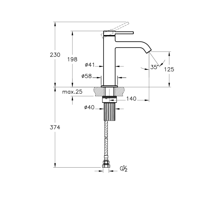 Vitra Minimax Round Basin Mixer Tap - Brushed Bronze  | Dimension Image