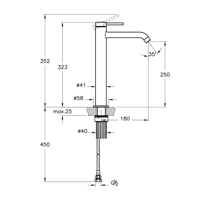 Vitra Minimax Round Tall Basin Mixer Tap - Brushed Bronze  | Dimension Image
