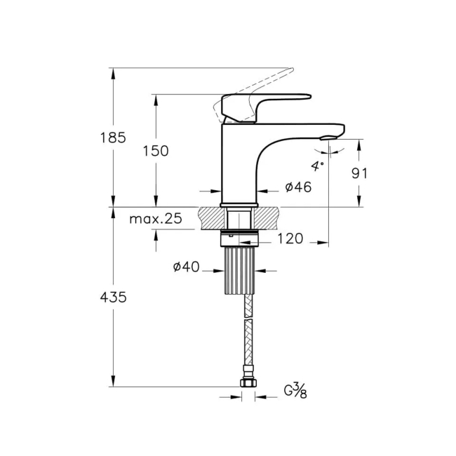 Vitra Root Round Compact Basin Mixer Tap - Chrome  | Dimension Image