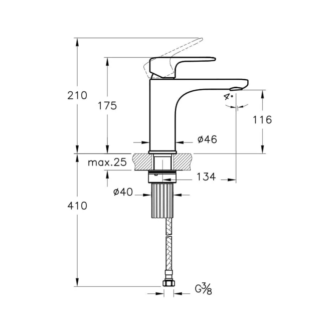 Vitra Root Round Basin Mixer Tap - Matt Black  | Dimension Image
