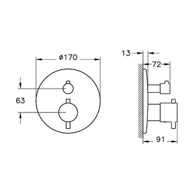 Vitra Round Thermostatic Concealed Shower Valve Single Outlet - Matte Black