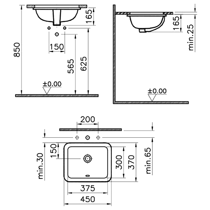 Vitra S20 Compact Under-Counter Basin 450mm Wide 0 Tap Hole