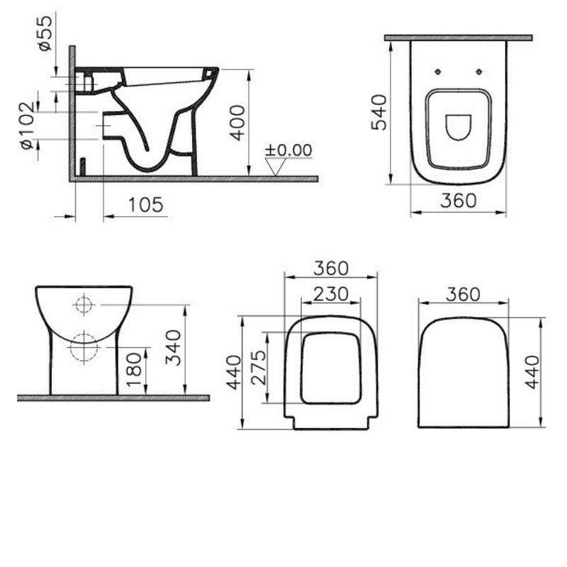 Vitra S20 Back to Wall Toilet - Standard Seat