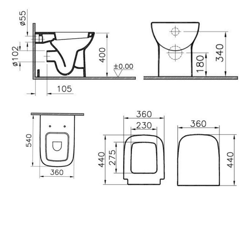 Vitra S20 Back to Wall Toilet - Soft Close Seat