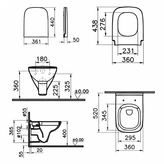 VitrA S20 Smoothflush Wall Hung Toilet - Standard Seat