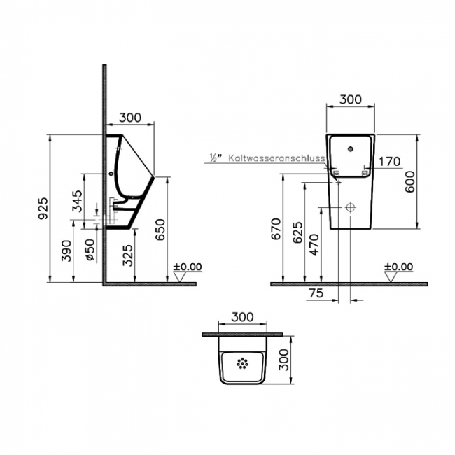 Vitra S20 Wall Hung Urinal 300mm Wide - White