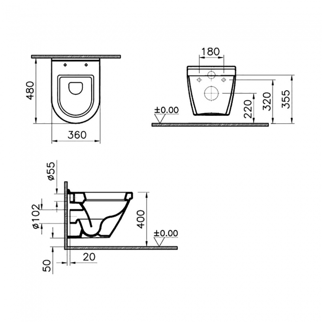 Vitra S50 Compact Wall Hung Toilet - Standard Seat