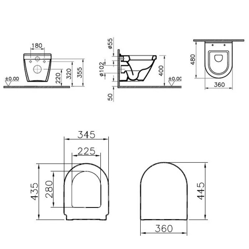 Vitra S50 Compact Wall Hung Toilet - Soft Close Seat