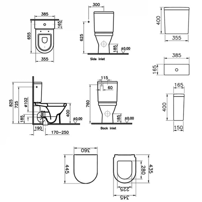 Vitra S50 Open Back Close Coupled Toilet Push Button Cistern - Standard Seat