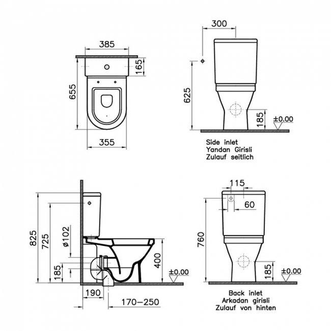 Vitra S50 Open Back Close Coupled Toilet Push Button Cistern - Soft Close Seat