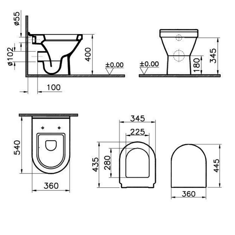 Vitra S50 Toilet 5323L0030075+72003309 Back to Wall White