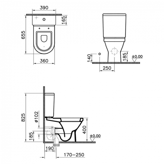 Vitra S50 Fully Back to Wall Close Coupled Toilet Push Button Cistern - Standard Seat