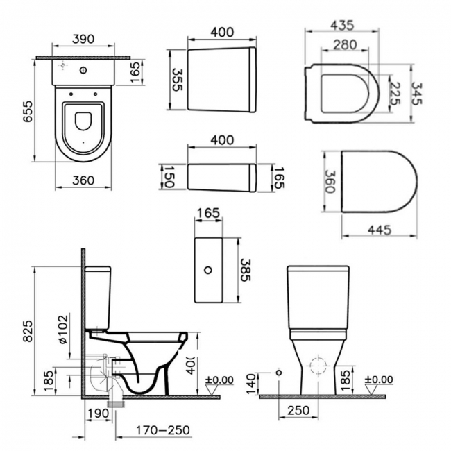 Vitra S50 Fully Back to Wall Close Coupled Toilet Push Button Cistern - Soft Close Seat