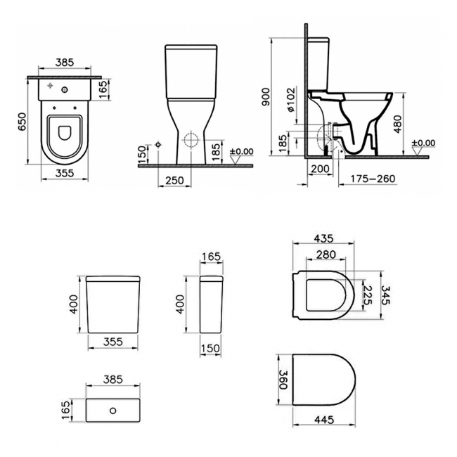 Vitra S50 Comfort Height Open Back Close Coupled Toilet Push Button Cistern - Standard Seat