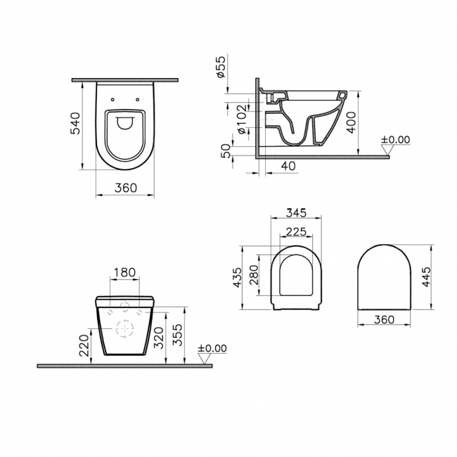 Vitra S50 Wall Hung Toilet - Standard Seat