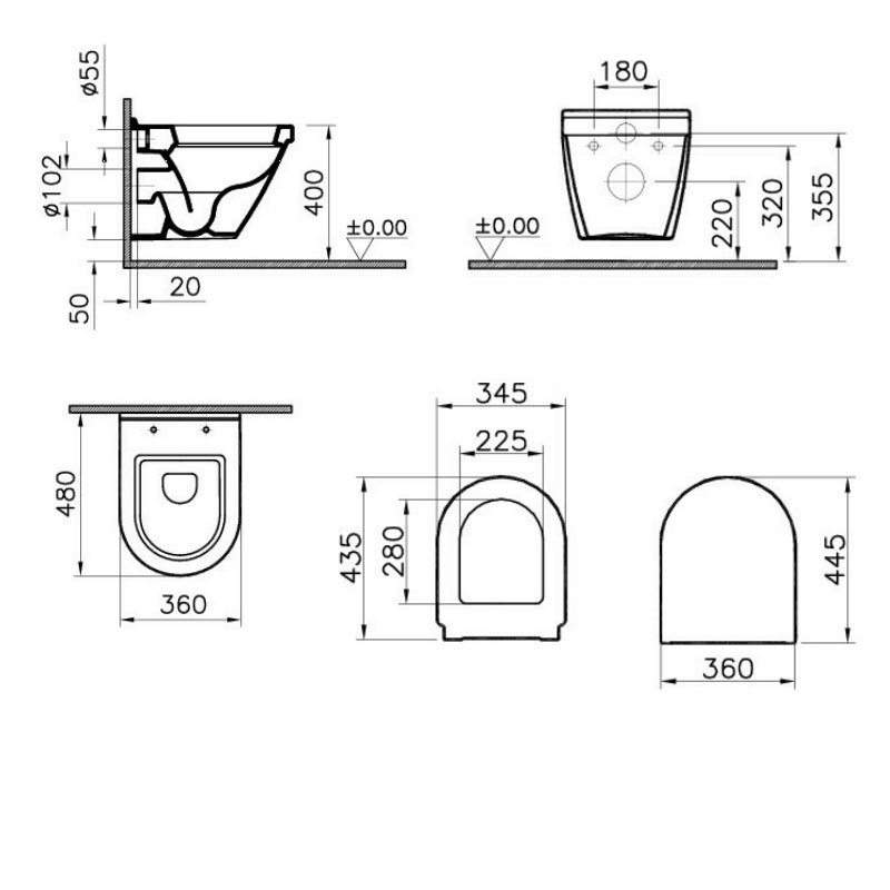 Vitra S50 Toilet 72003309+5320L0030075 Wall Hung White
