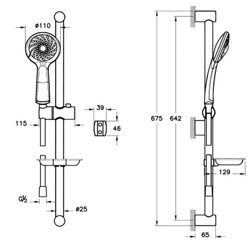 Vitra Samba Slider Rail Shower Kit 675mm High - Chrome