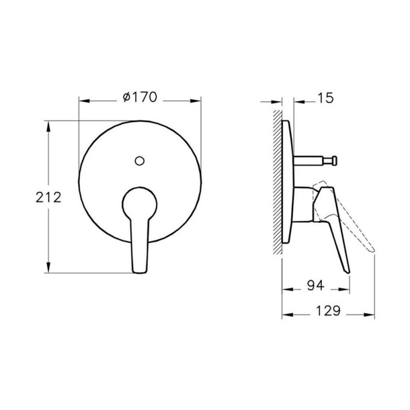 Vitra Solid S Built-in Bath/Shower Mixer Concealed Shower Valve - Exposed Part  | Dimension Image